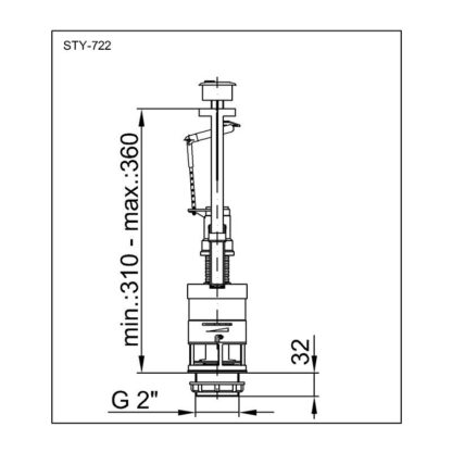 Зливний механізм STY-722 для бачка унітазу з двома кнопками - Зображення 4