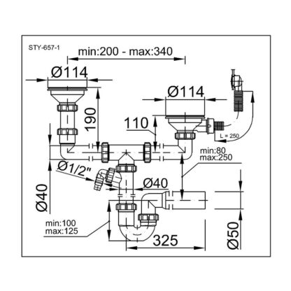 Сифон STY-657-1 для 2-ї мийки з решіткою d 50 мм - Зображення 4