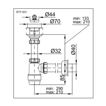 Сифон для умивальника STY-531 з пробкою,d 40 мм - Зображення 4