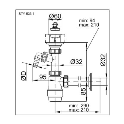 Сифон для умивальникаSTY-533-1 з підключенням до пральної машини, d32 мм - Зображення 4