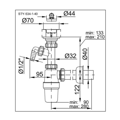 Сифон для умивальника STY-534-1-40,з підключенням до пральної машини, d 40 мм - Зображення 4