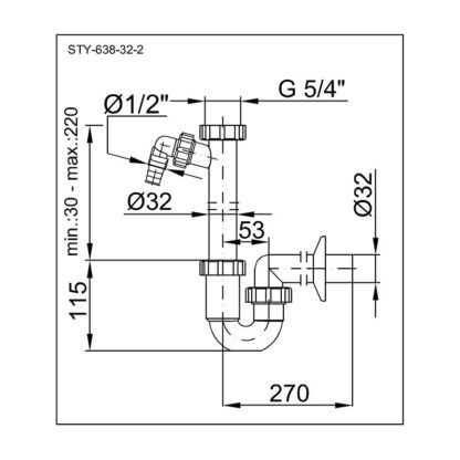 Сифон для умивальника STY-638-32-2 з підключенням до посудомийної машини - Зображення 4