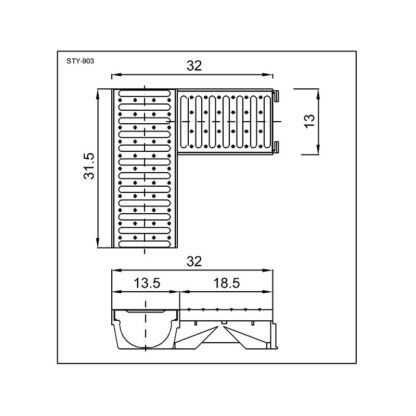 Кутовий водовідвідний желоб (коліно) з оцинкованою решіткою - Зображення 4